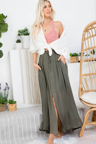 Curvy Smocked Drawstring Maxi Skirt