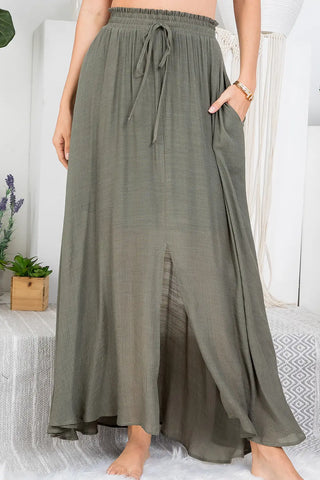 Curvy Smocked Drawstring Maxi Skirt