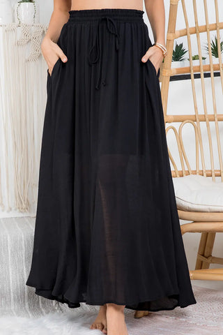 Curvy Smocked Drawstring Maxi Skirt