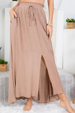 Curvy Smocked Drawstring Maxi Skirt