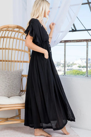 Deep V Neck Ruffle Maxi Dress