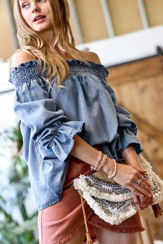 Off Shoulder Denim Blouse